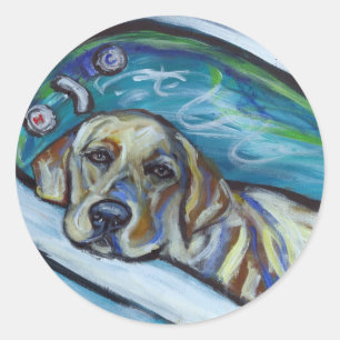 Labrador bathtime classic round sticker