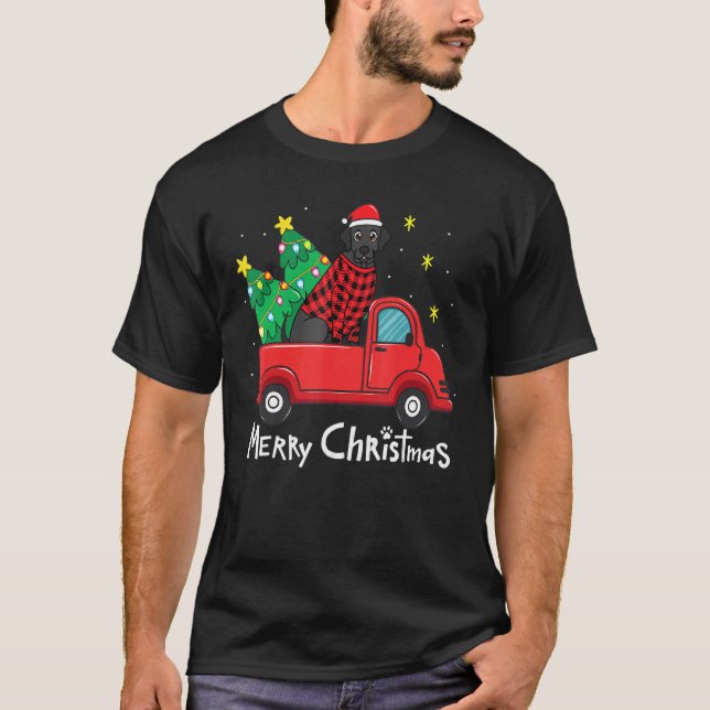 Labrador Black Christmas Truck Tree Mum Dad Xmas D T-Shirt (Front)