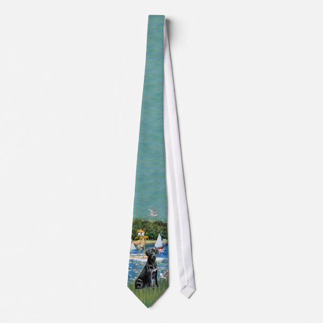 Labrador (black) - Sailboats (Monet) Tie (Front)