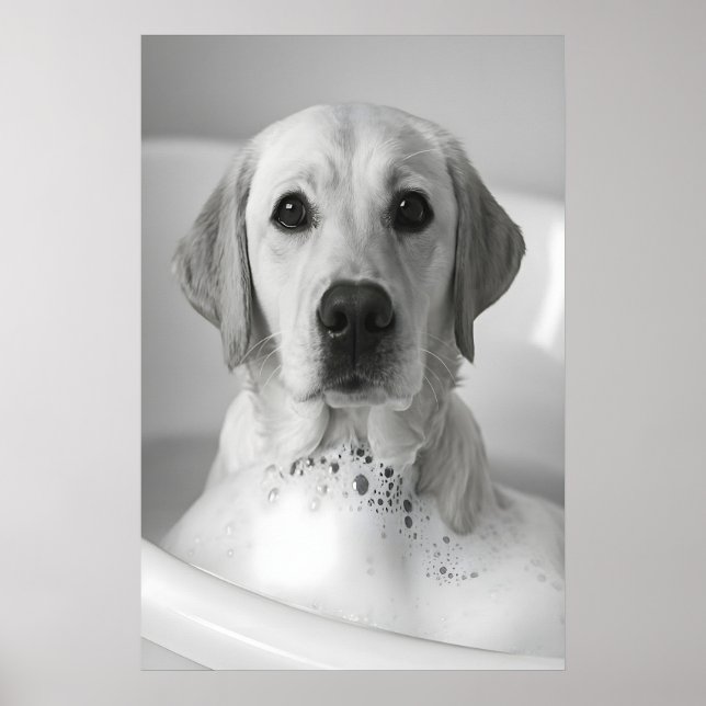 Labrador Bubble Bath Print, Funny Dog Bathroom Art Poster (Front)