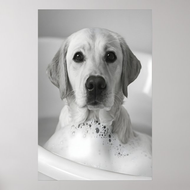 Labrador Bubble Bath Print, Funny Dog Bathroom Art Poster (Front)