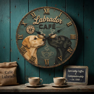 Labrador Café Coffee Lovers Vintage Large Clock