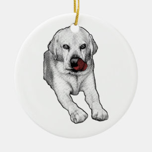 Labrador charm with red gleam ceramic ornament