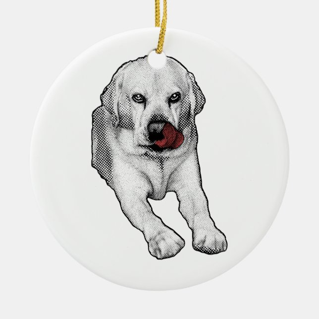 Labrador charm with red gleam ceramic ornament (Front)