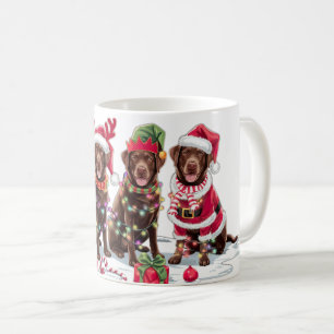 Labrador chocolate Santa hat antlers elf Christmas Coffee Mug