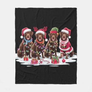 Labrador chocolate Santa hat antlers elf Christmas Fleece Blanket