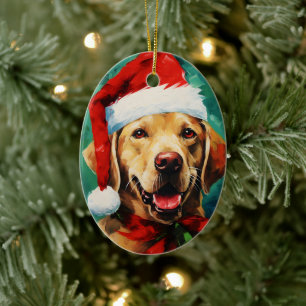 Labrador Christmas brush painting artwork Ceramic Ornament