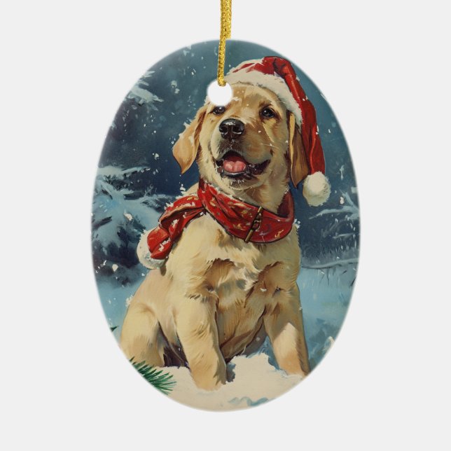 Labrador Christmas Ceramic Ornament (Front)