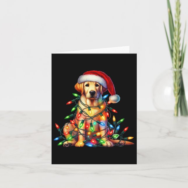 Labrador Christmas Lights Santa Hat Dog Lover  Card (Front)