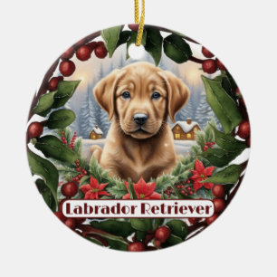 Labrador Christmas, Personalise Puppy Holiday Ceramic Ornament