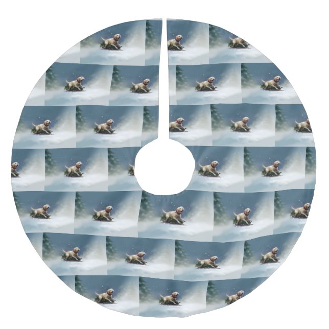 Labrador Christmas snow winter Brushed Polyester Tree Skirt (Front)