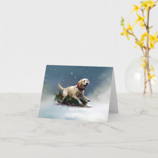 Labrador Christmas snow winter Card (Yellow Flower)