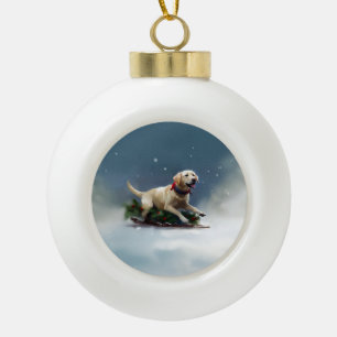 Labrador Christmas snow winter Ceramic Ball Christmas Ornament