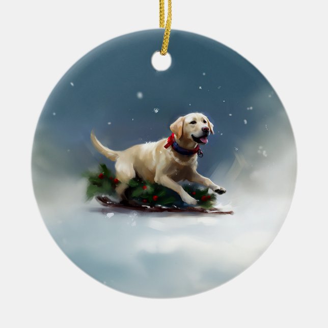Labrador Christmas snow winter Ceramic Ornament (Front)