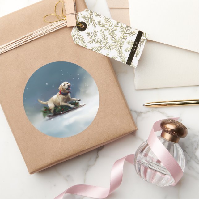 Labrador Christmas snow winter Classic Round Sticker (Gifting)