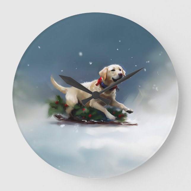 Labrador Christmas snow winter Large Clock (Front)