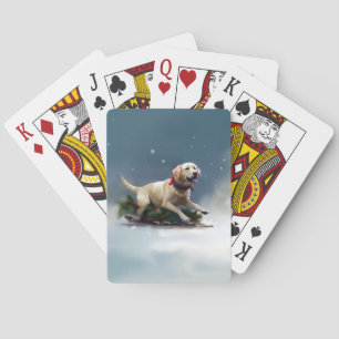 Labrador Christmas snow winter Playing Cards