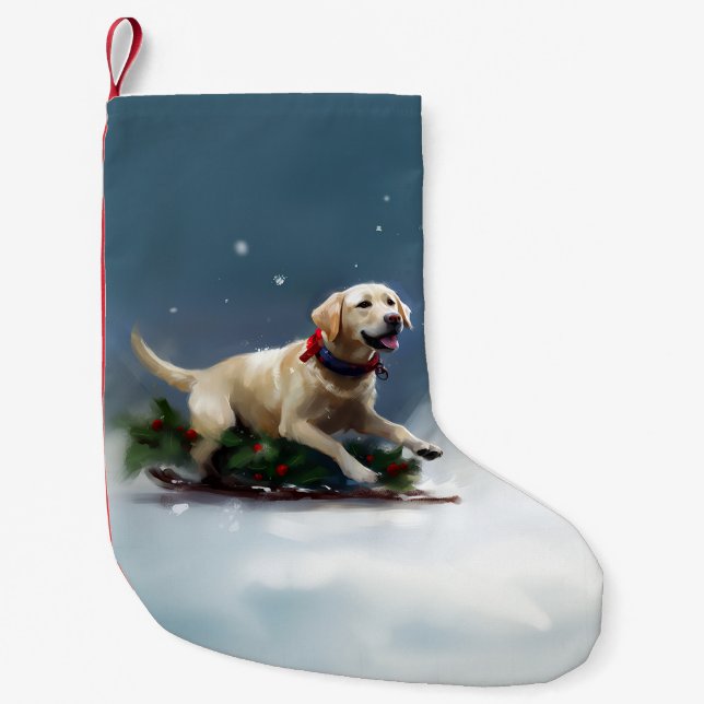 Labrador Christmas snow winter Small Christmas Stocking (Front)