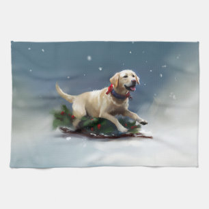 Labrador Christmas snow winter Tea Towel