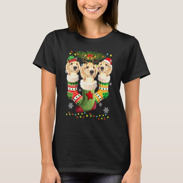 Labrador Christmas Socks Tree Light Xmas Santa Hat T-Shirt (Front)