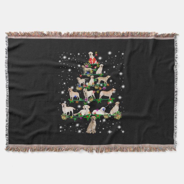 Labrador Christmas Tree Covered By Flashlight Throw Blanket (Front)