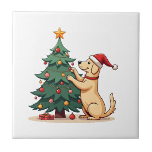 Labrador Christmas Tree Helper Ceramic Tile
