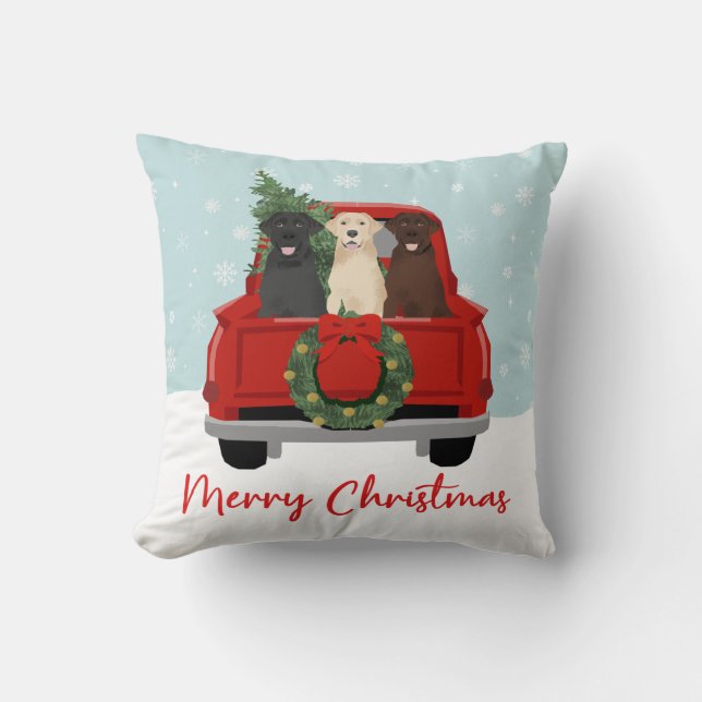 Labrador Christmas Truck Cushion (Front)