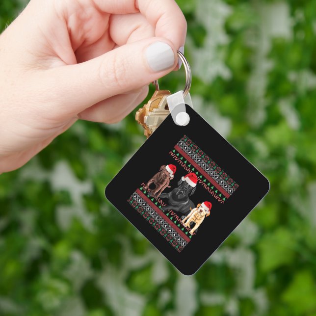Labrador Christmas Ugly Black Lab Chocolate Labrad Key Ring (Hand)