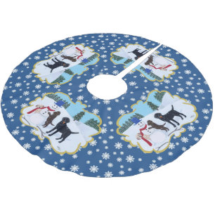 Labrador Christmas with Snowman Brushed Polyester Tree Skirt