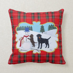 Labrador Christmas with Snowman Cushion