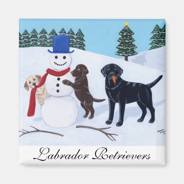 Labrador Christmas with Snowman Magnet (Front)