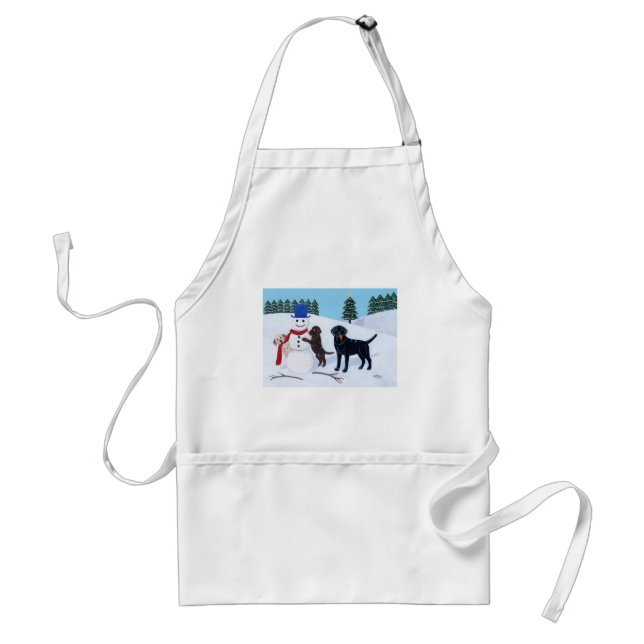Labrador Christmas with Snowman Standard Apron (Front)