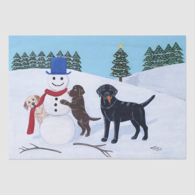 Labrador Christmas with Snowman Tissue Paper (Front)