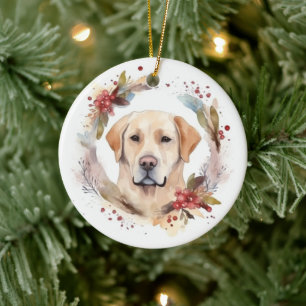 Labrador Christmas Wreath Festive Pup Ceramic Ornament