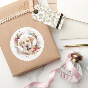 Labrador Christmas Wreath Festive Pup  Classic Round Sticker