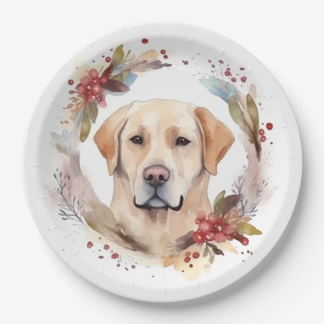 Labrador Christmas Wreath Festive Pup  Paper Plate (Front)