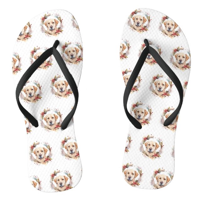 Labrador Christmas Wreath Festive Pup  Thongs (Footbed)