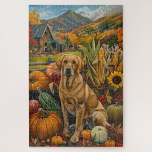 Labrador Dog Autumn Harvest Thanksgiving Jigsaw Puzzle