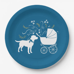 Labrador Dog Baby Shower Blue Boy Lab Paper Plate