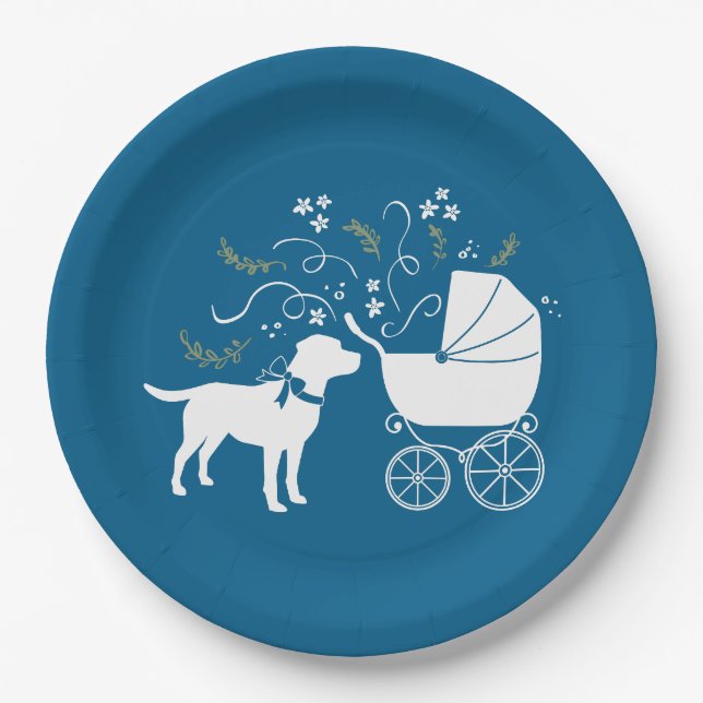 Labrador Dog Baby Shower Blue Boy Lab Paper Plate (Front)