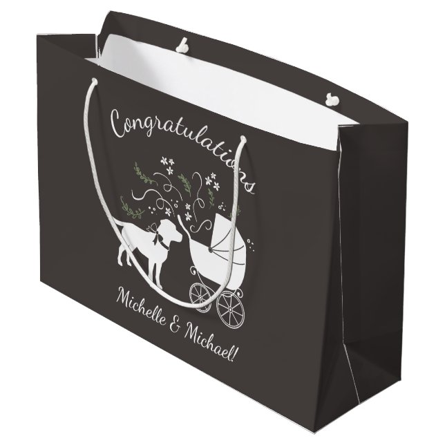 Labrador Dog Baby Shower Lab Grey Gender Neutral Large Gift Bag (Back Angled)