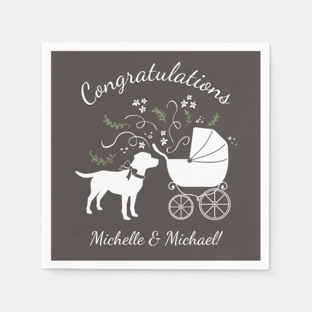 Labrador Dog Baby Shower Lab Grey Gender Neutral Napkin (Front)