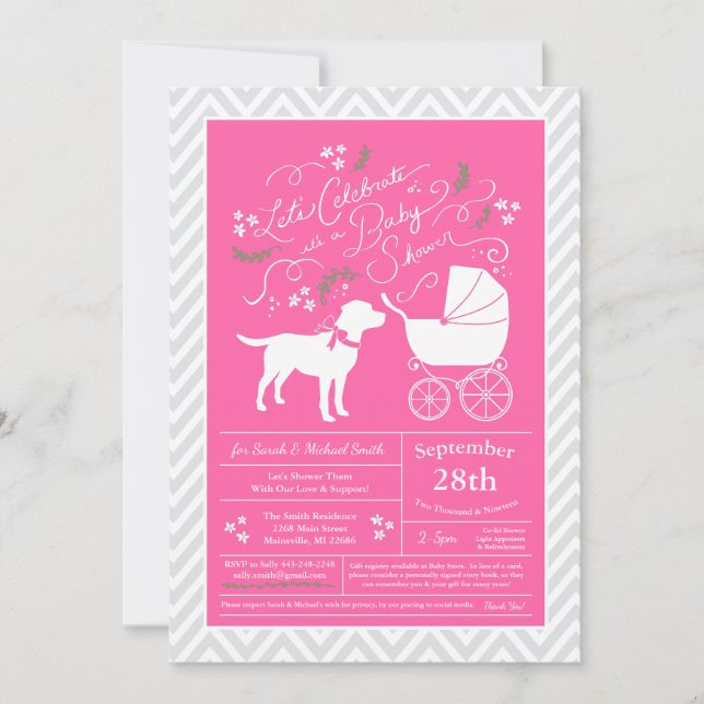 Labrador Dog Baby Shower Lab Pink Girl Invitation (Front)