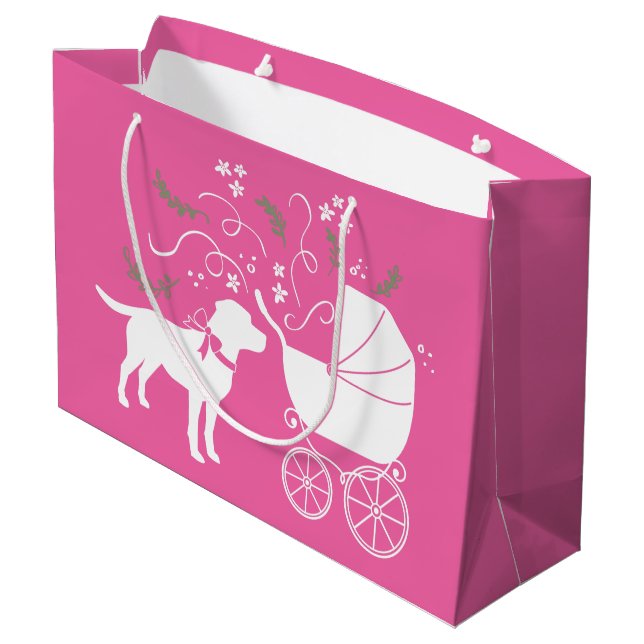 Labrador Dog Baby Shower Pink Girl Lab Large Gift Bag (Back Angled)