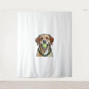 Labrador dog biting tennis ball in his mouth Class Tapestry