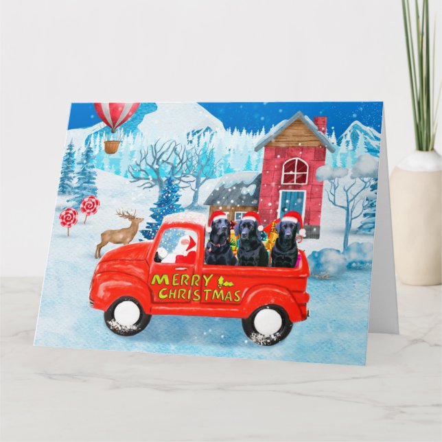 Labrador Dog Christmas Delivery Truck Snow  Card (Front)