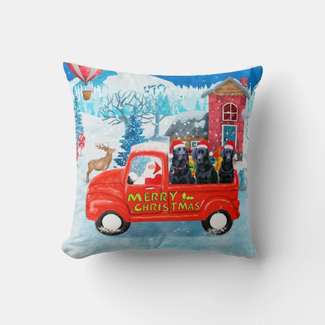 Labrador Dog Christmas Delivery Truck Snow Cushion (Front)