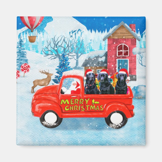 Labrador Dog Christmas Delivery Truck Snow  Magnet (Front)