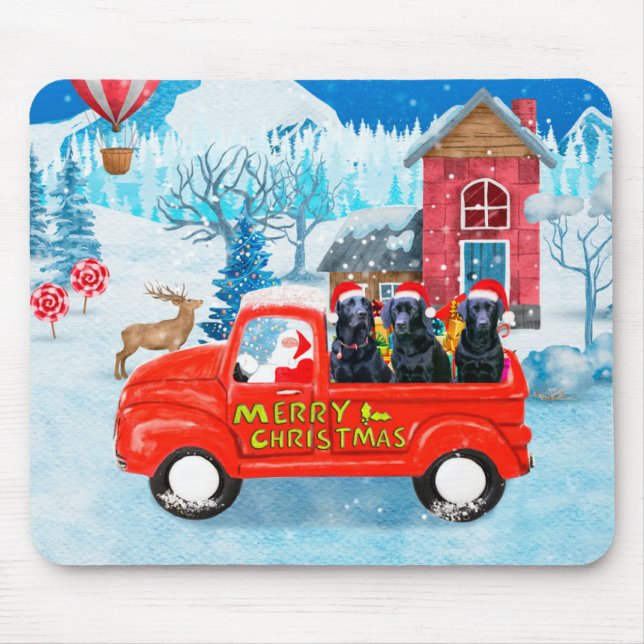 Labrador Dog Christmas Delivery Truck Snow Mouse Pad (Front)