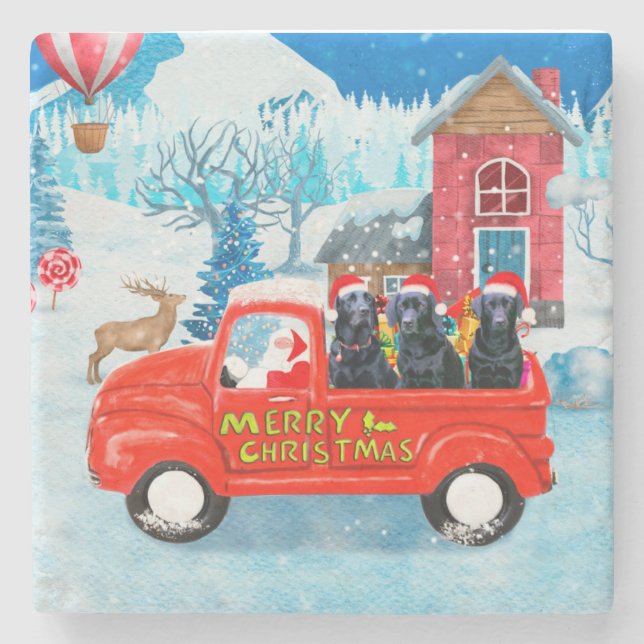 Labrador Dog Christmas Delivery Truck Snow Stone Coaster (Front)